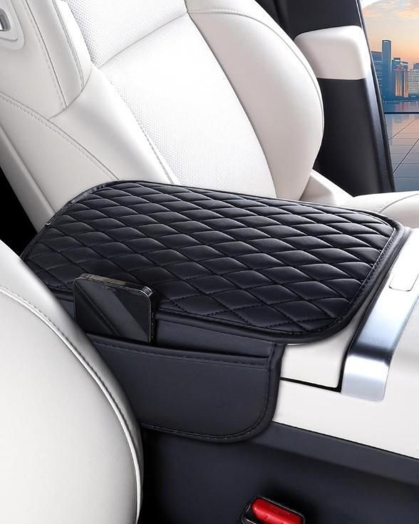 Premium Microfiber Leather Car Armrest Cover with Storage Pocket