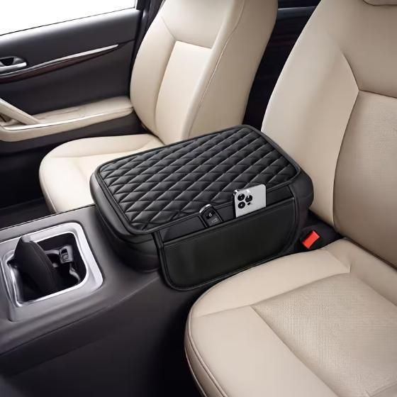 Premium Microfiber Leather Car Armrest Cover with Storage Pocket